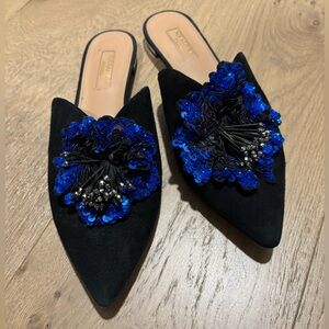 Aquazzura Black and Blue Embellished Women's Mules